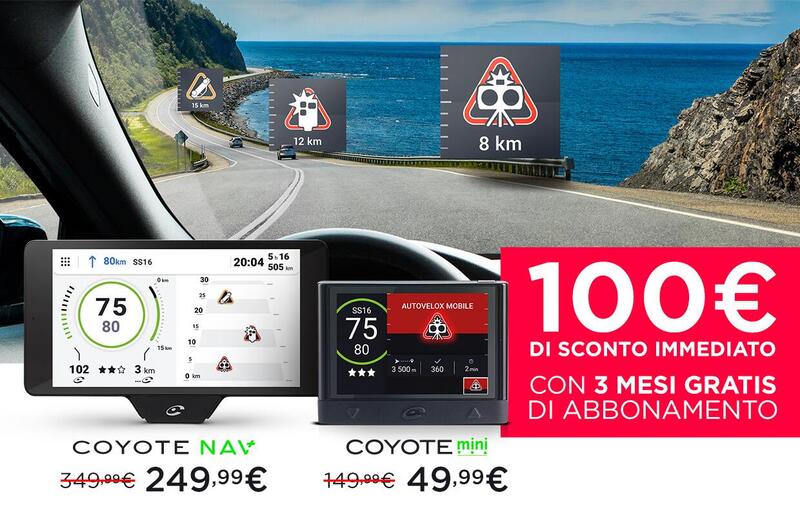 Promozione Estiva 2021 Coyote:100 &euro; di sconto immediato sui dispositivi di segnalazione e 3 mesi di abbonamento gratis