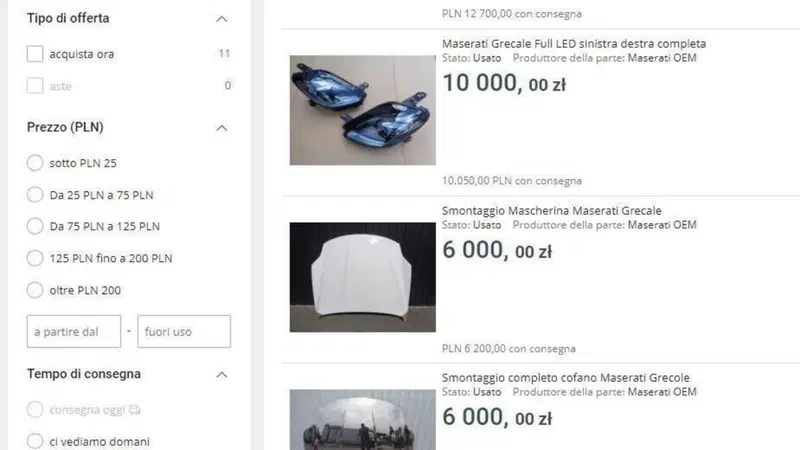 Rivendono gi&agrave; su internet i ricambi della Maserati Grecale, Prima del debutto [cerchio 700 &euro;]