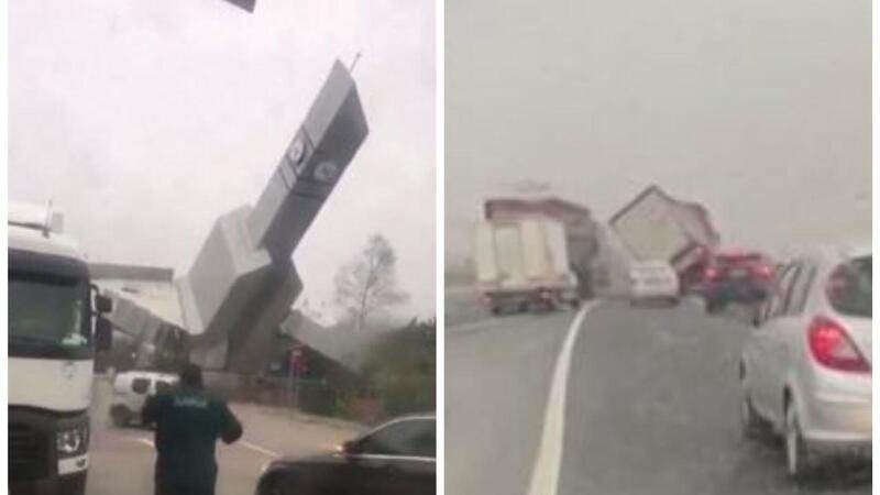 Raffiche di vento a 130 km/h: camion che volano come foglie nella tempesta 