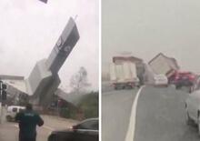 Raffiche di vento a 130 km/h: camion che volano come foglie nella tempesta 