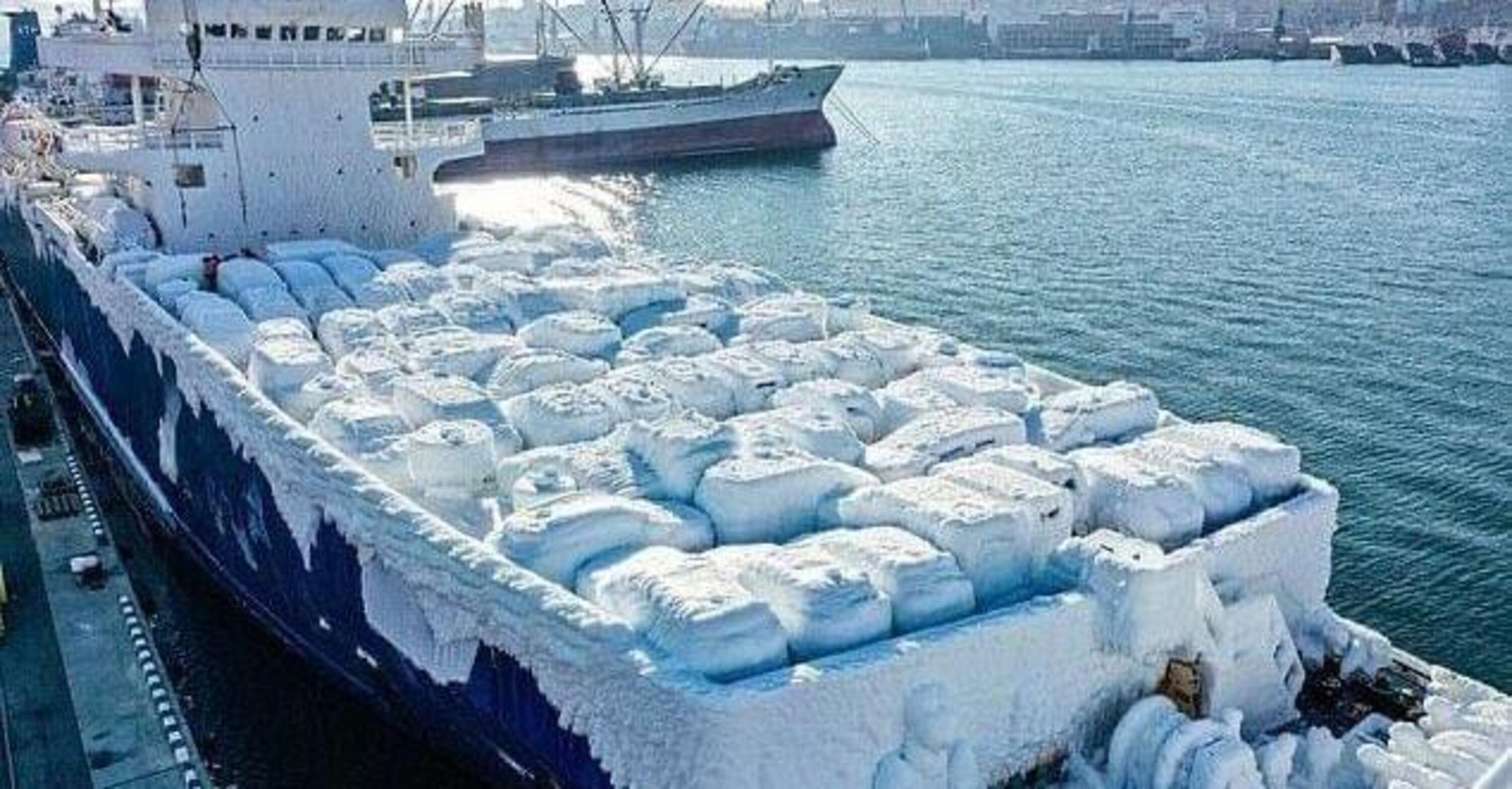 Incredibile consegna di auto ghiacciate: nave cargo arriva in Russia con auto nuove in formato ghiacciolo