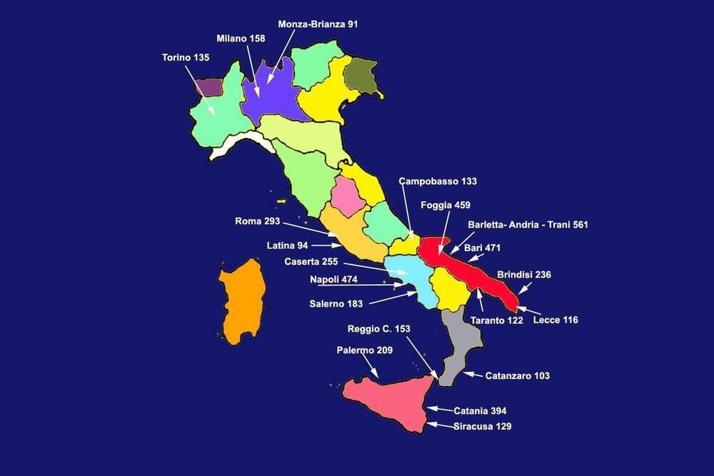 La mappa dei furti in Italia (denunce ogni 100 mila abitanti)
