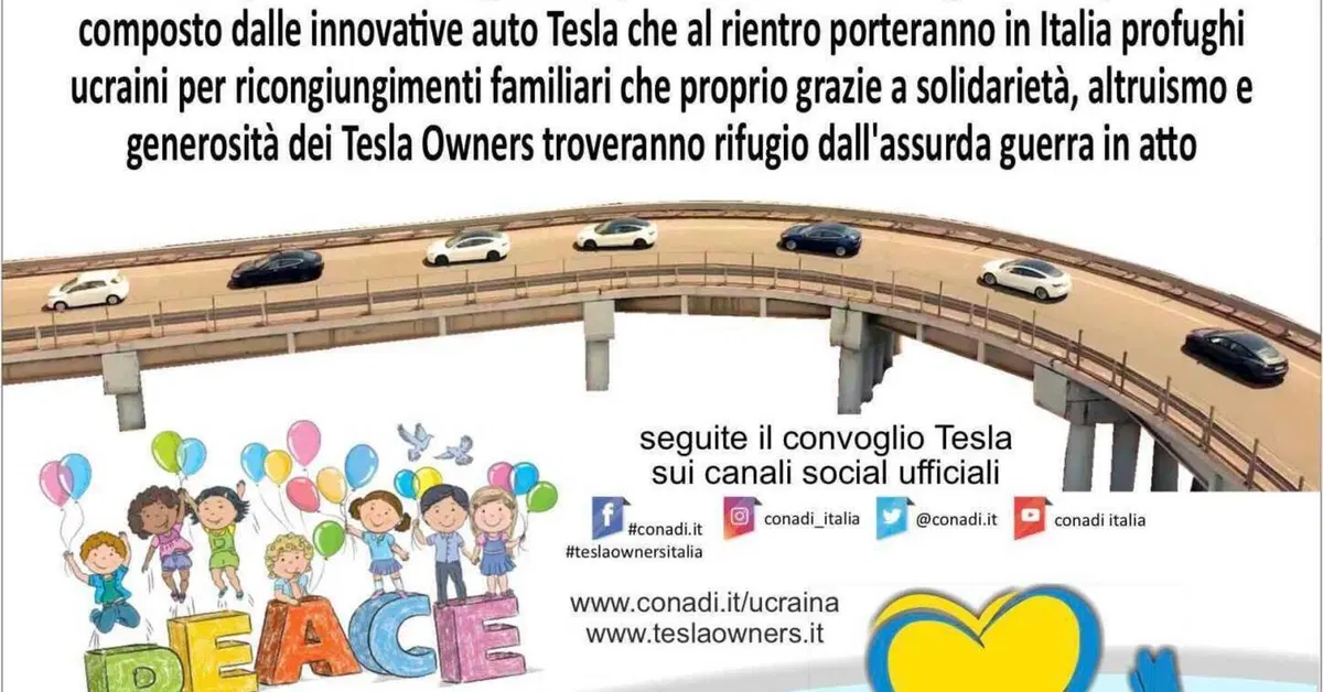 Tesla Owners Italia: la carovana parte per l'Ucraina con aiuti e trasporter&agrave; i profughi in Italia