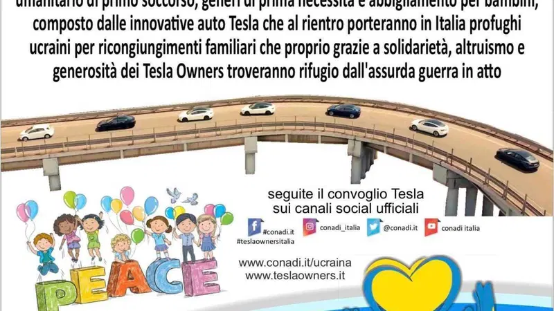 Tesla Owners Italia: la carovana parte per l'Ucraina con aiuti e trasporter&agrave; i profughi in Italia