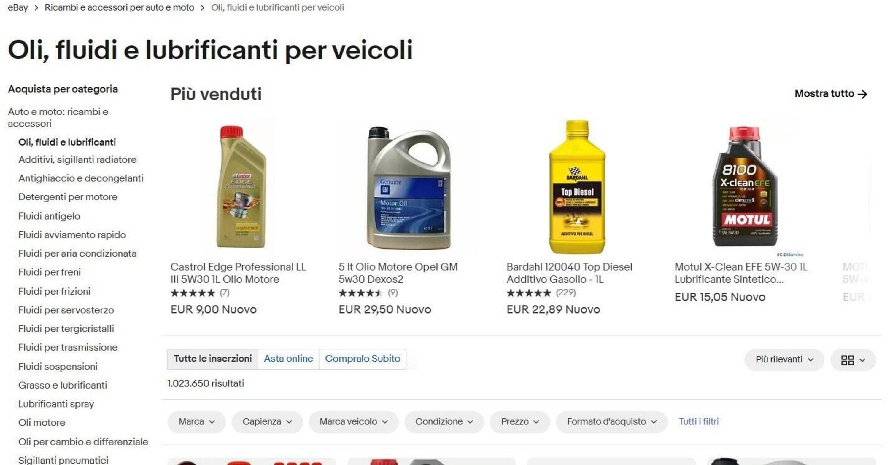 Guida all&rsquo;acquisto, tagliando auto: cambio olio e filtro grazie a eBay