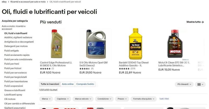 Guida all&rsquo;acquisto, tagliando auto: cambio olio e filtro grazie a eBay