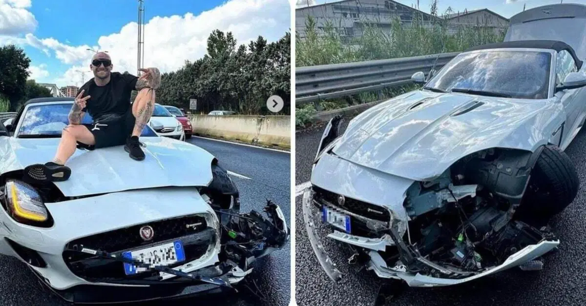 "Ho preso il muro, parte seconda": il rapper 1727 si schianta con una Jaguar F-Type dal vivo
