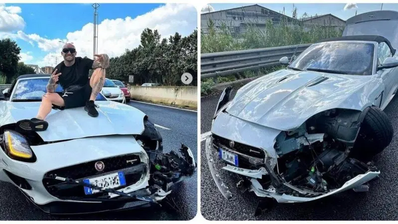 "Ho preso il muro, parte seconda": il rapper 1727 si schianta con una Jaguar F-Type dal vivo