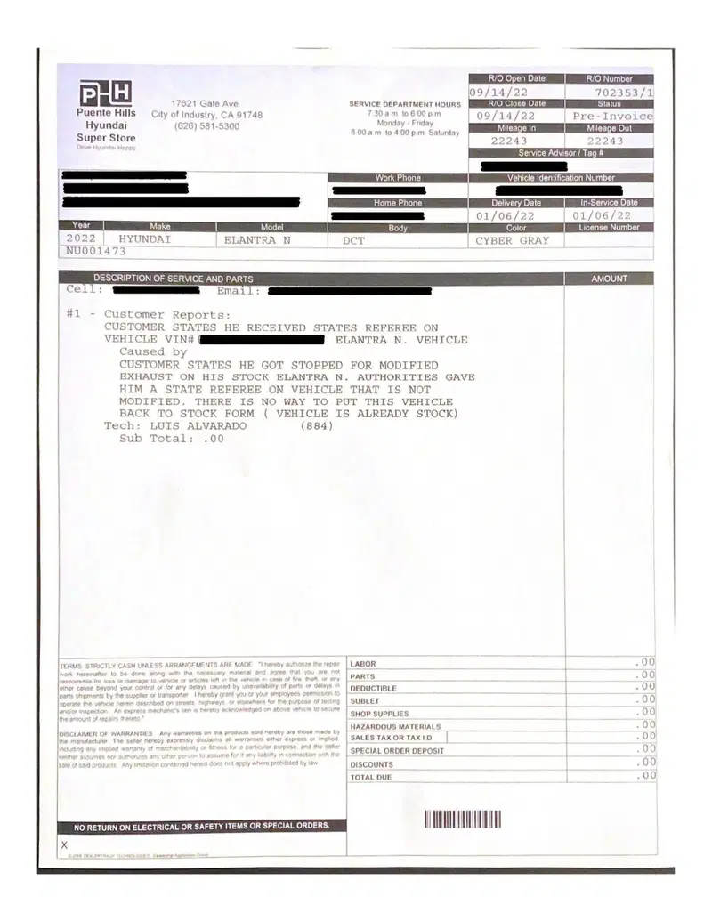 Un'officina autorizzata Hyundai locale certifica il trattarsi di uno scarico originale