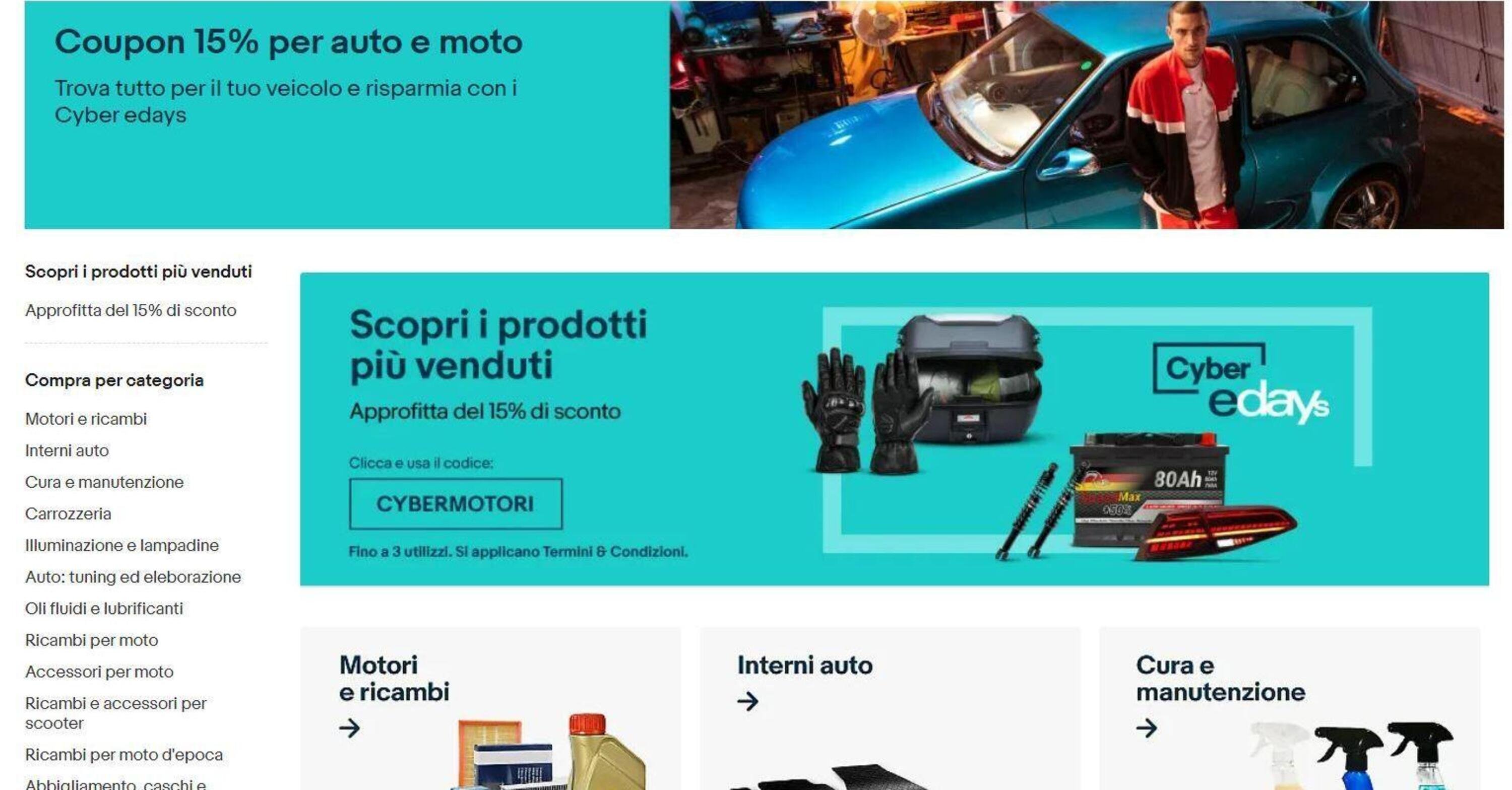 Altro che Black Friday, i Cyber edays eBay pensano ad auto e moto: sconti fino a 150 euro
