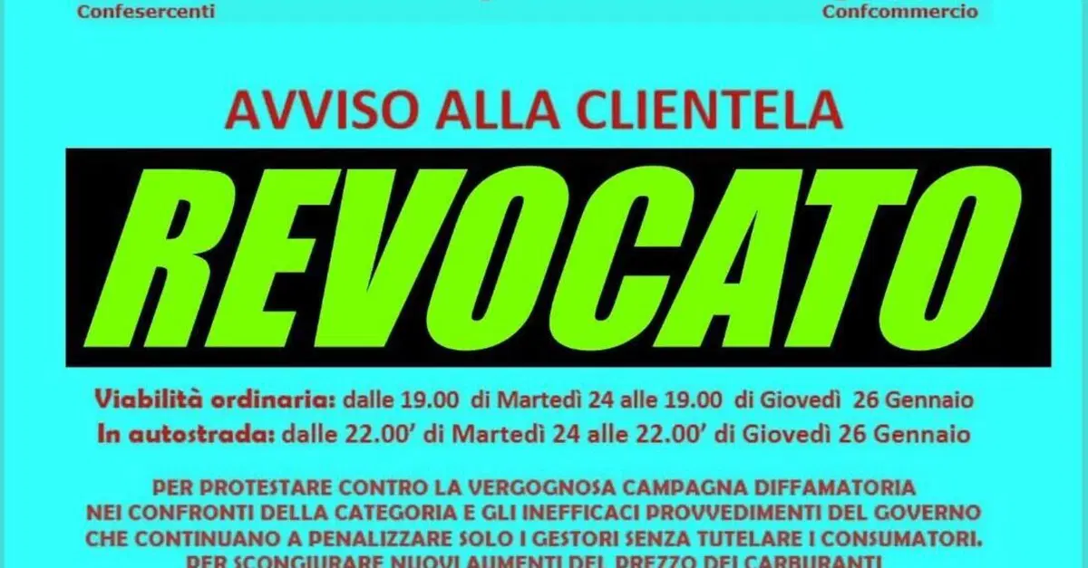 Revocata la seconda giornata di sciopero dei benzinai
