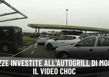 Incidente all'autogrill, due ragazze ferite, la dashcam filma tutto [VIDEO]