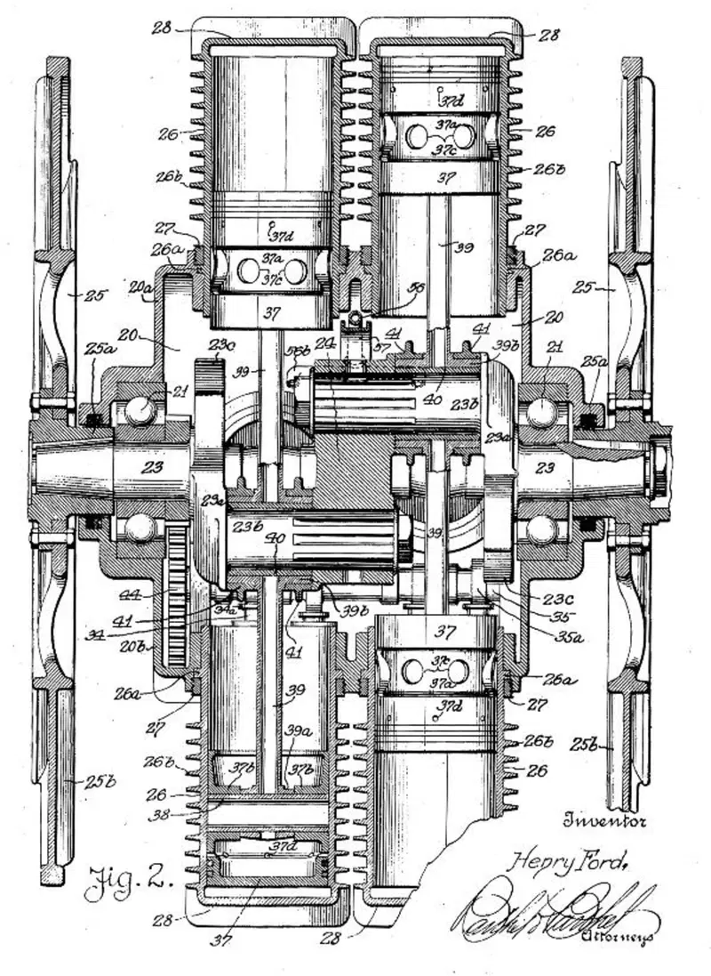 Dettaglio di progetto brevettato "Ford Motor Company X-8 Engine" (1927)
