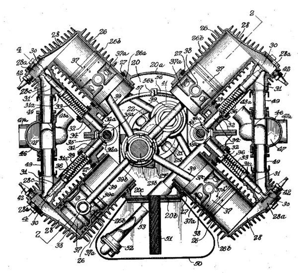 Dettaglio di progetto brevettato &quot;Ford Motor Company X-8 Engine&quot; (1927)