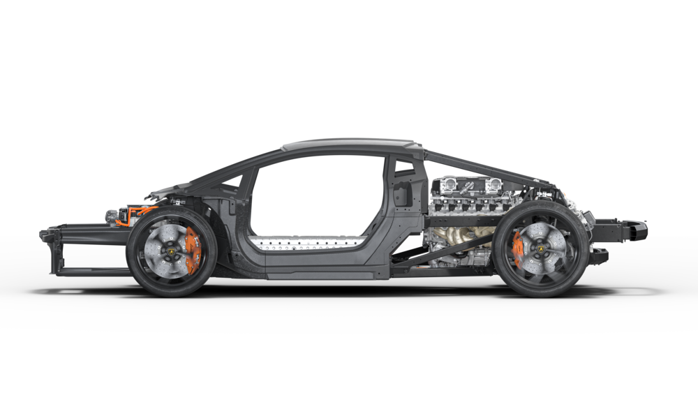 La vista laterale del monofuselage Lamborghini per la nuova Aventador