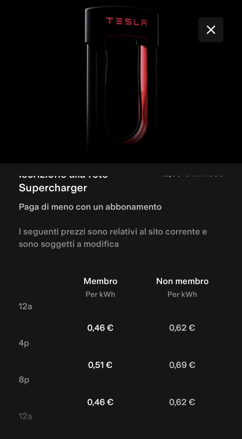 Prezzi App Tesla Supercharger