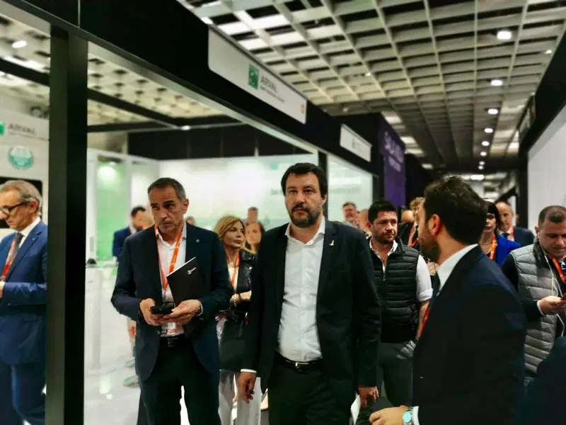 Il ministro delle infrastrutture Matteo Salvini all'edizione del 2019 dell'Automotive Dealer Day