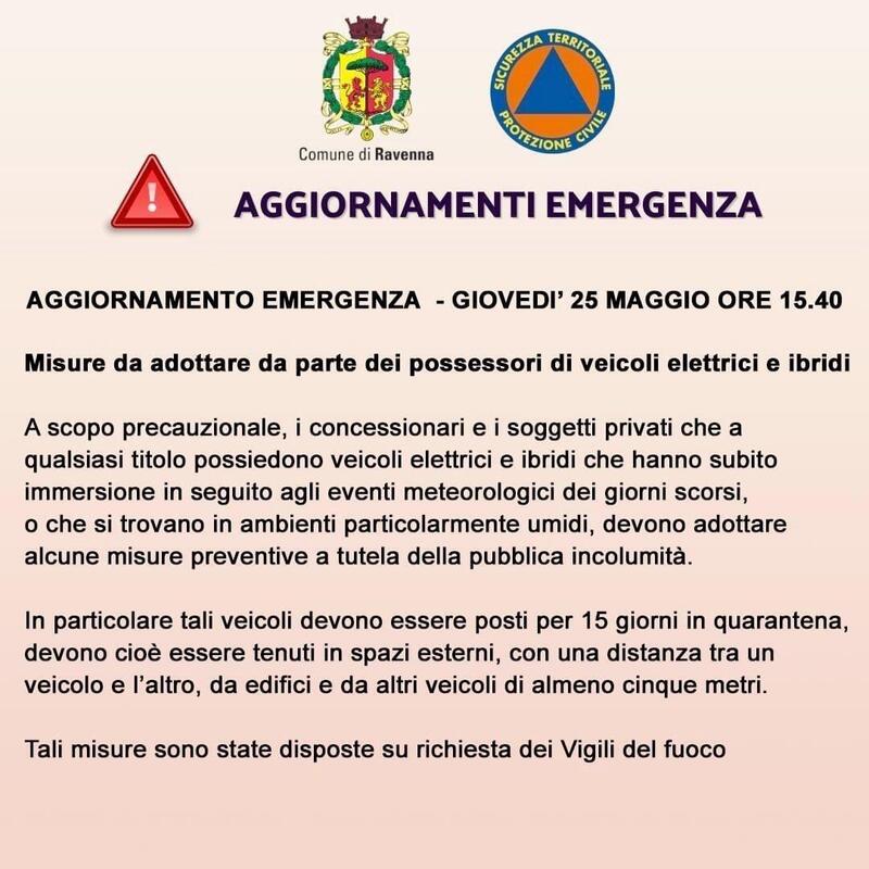 L&#039;avviso diramato oggi 24 maggio dal Comune di Ravenna