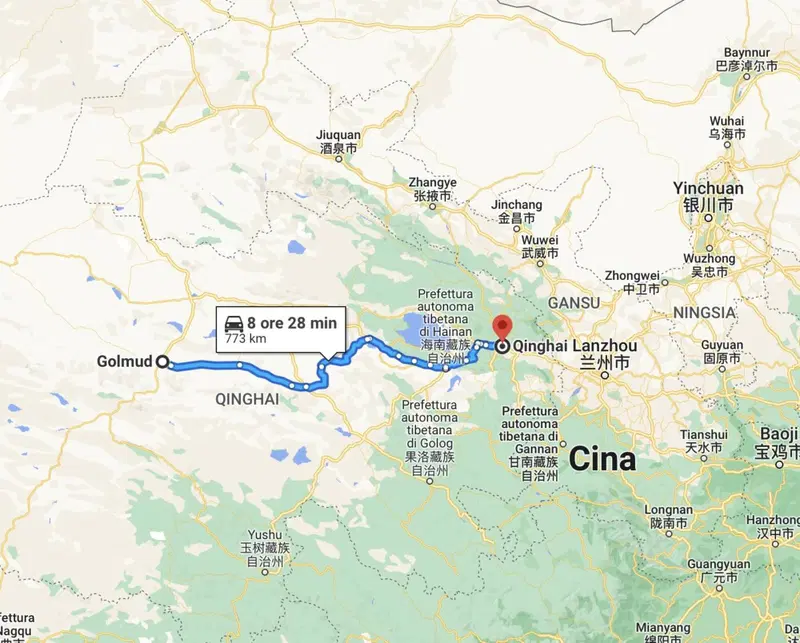 Golmud-Qinghai, la distanza &egrave; di 773 km