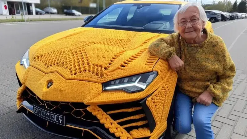 Lamborghini Urus all'uncinetto: falsa, ma questa si che &egrave; una plaid