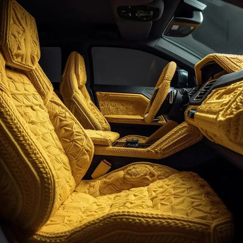 La foto realizzata con Midjourney della Lamborghini Urus all'uncinetto