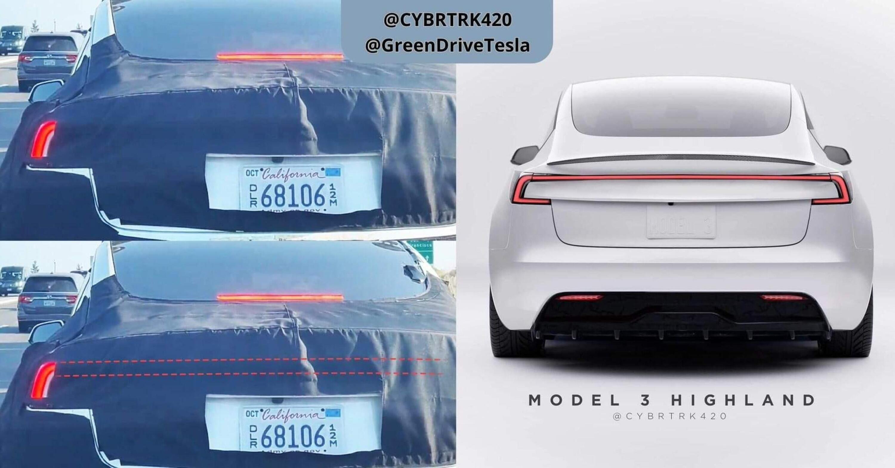 Tesla Model 3 Highland: vista di coda somiglia alla Polestar