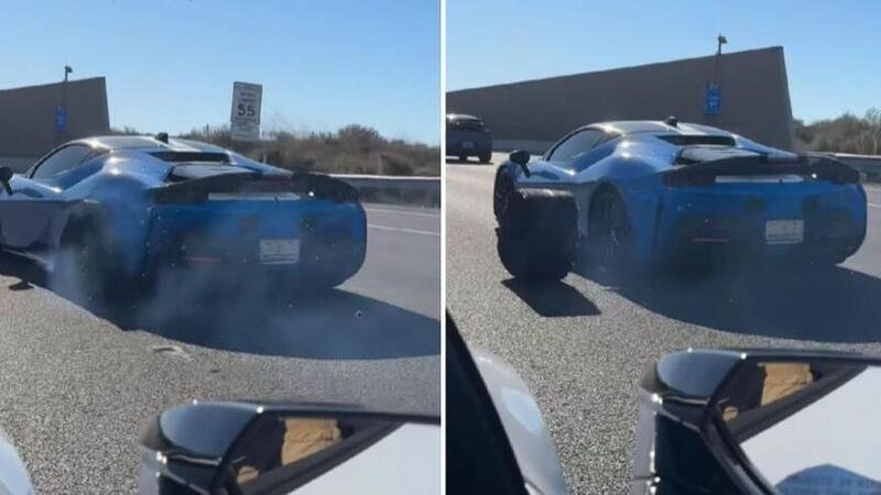 Ferrari SF90: perde la gomma in autostrada [VIDEO]