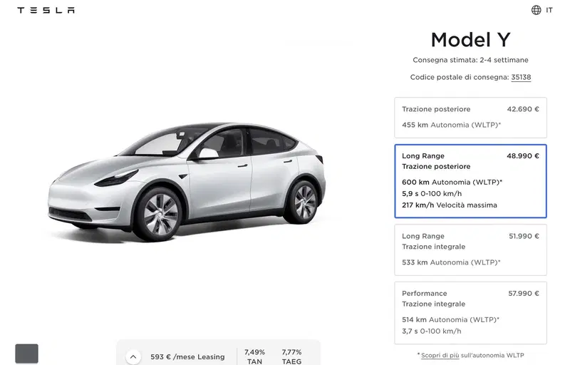Tesla Model Y Long Range trazione posteriore