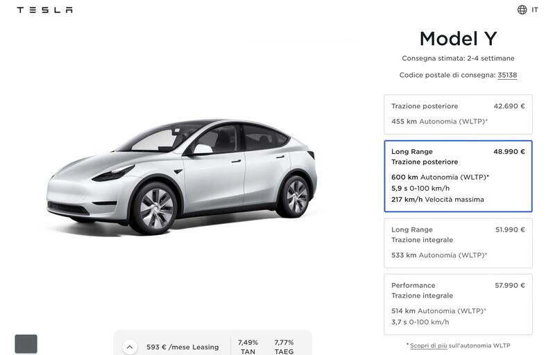 Tesla Model Y Long Range trazione posteriore