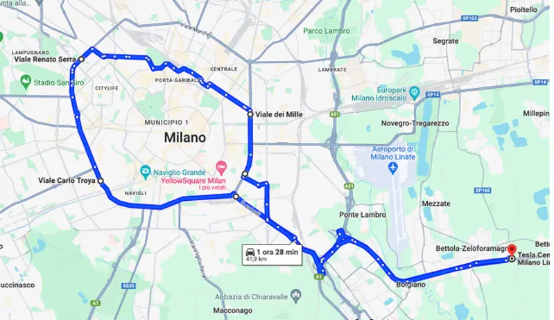 Percorso Tesla Hypermile Challenge