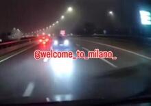 Contromano in tangenziale a Milano: il frontale dal vivo (tutti salvi) [VIDEO]