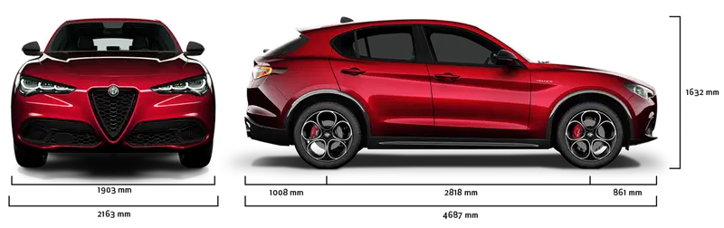 Le dimensioni dell'attuale Alfa Romeo Stelvio