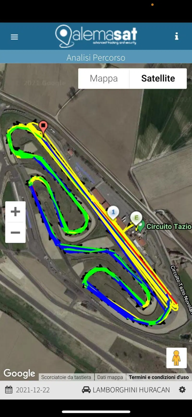 La telemetria di una Lamborghini Huracan durante una prova in pista