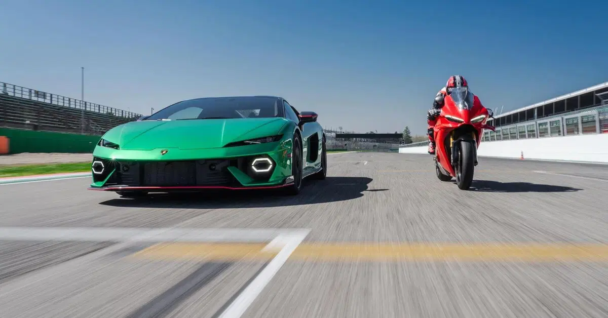 Lamborghini Temerario vs Ducati Panigale V4: sulla linea finale succede l'imprevisto