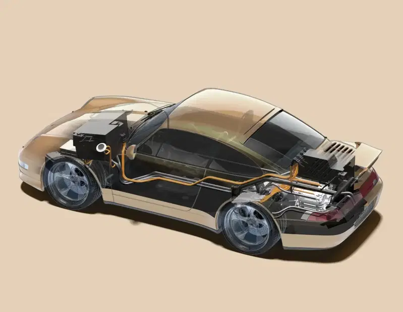 Sotto alla carrozzeria della Porsche 993 di Everrati