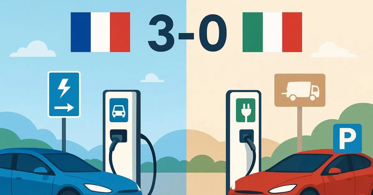 Francia batte Italia 3-0: ricaricare l&rsquo;auto elettrica &egrave; pi&ugrave; facile, pi&ugrave; veloce e molto pi&ugrave; economico