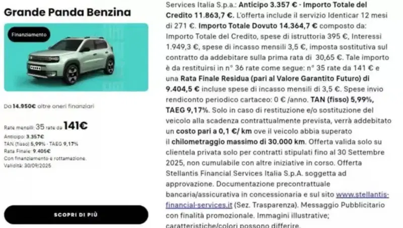 Offerta e prezzo della nuova Fiat Grande Panda a benzina