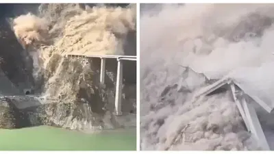 Cina, crolla un ponte autostradale appena inaugurato: la frana ripresa in un video shock