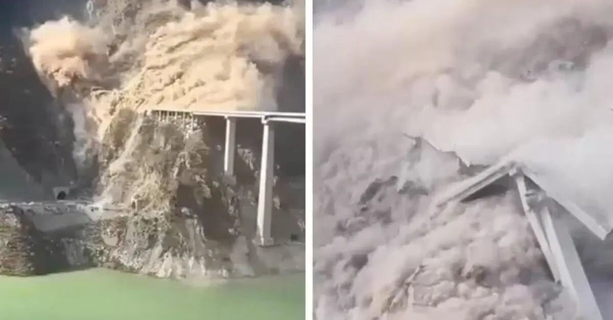 Cina, crolla un ponte autostradale appena inaugurato: la frana ripresa in un video shock