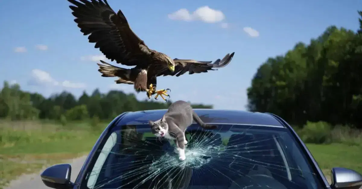 Un&rsquo;aquila fa cadere un gatto sul parabrezza: una disavventura che lascia a bocca aperta gli utenti del web