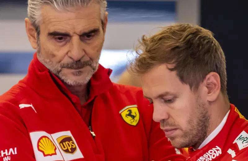 Maurizio Arrivabene, ex team principal della Ferrari, e Sebastian Vettel