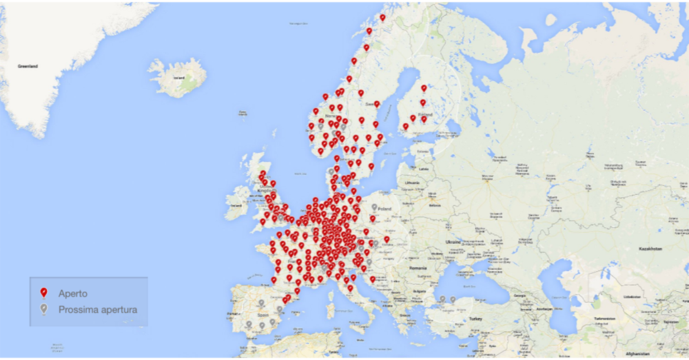 La mappa dei punti di ricarica Tesla in Europa