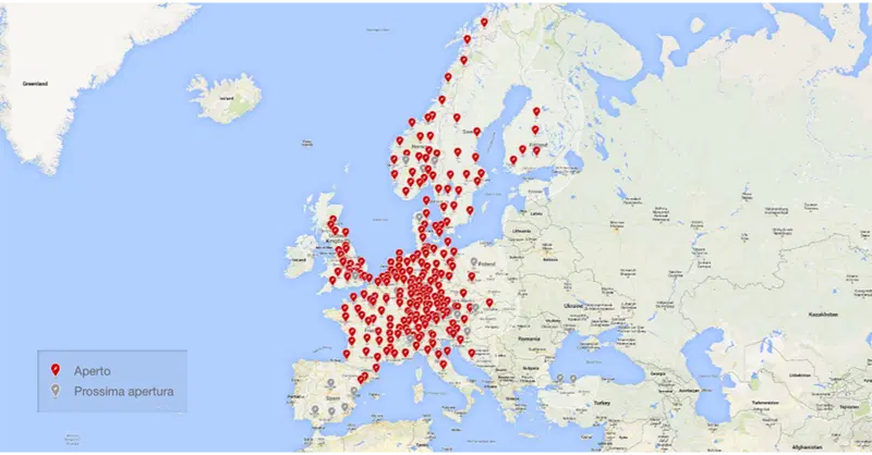 La mappa dei punti di ricarica Tesla in Europa