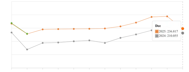 Vendite durante l'anno con un calo a dicembre 2025