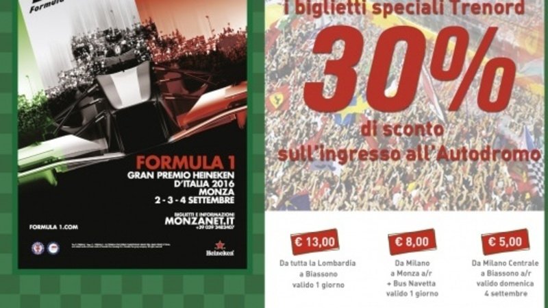 GP Italia F1 2016, Monza: sconti sui biglietti usando il treno