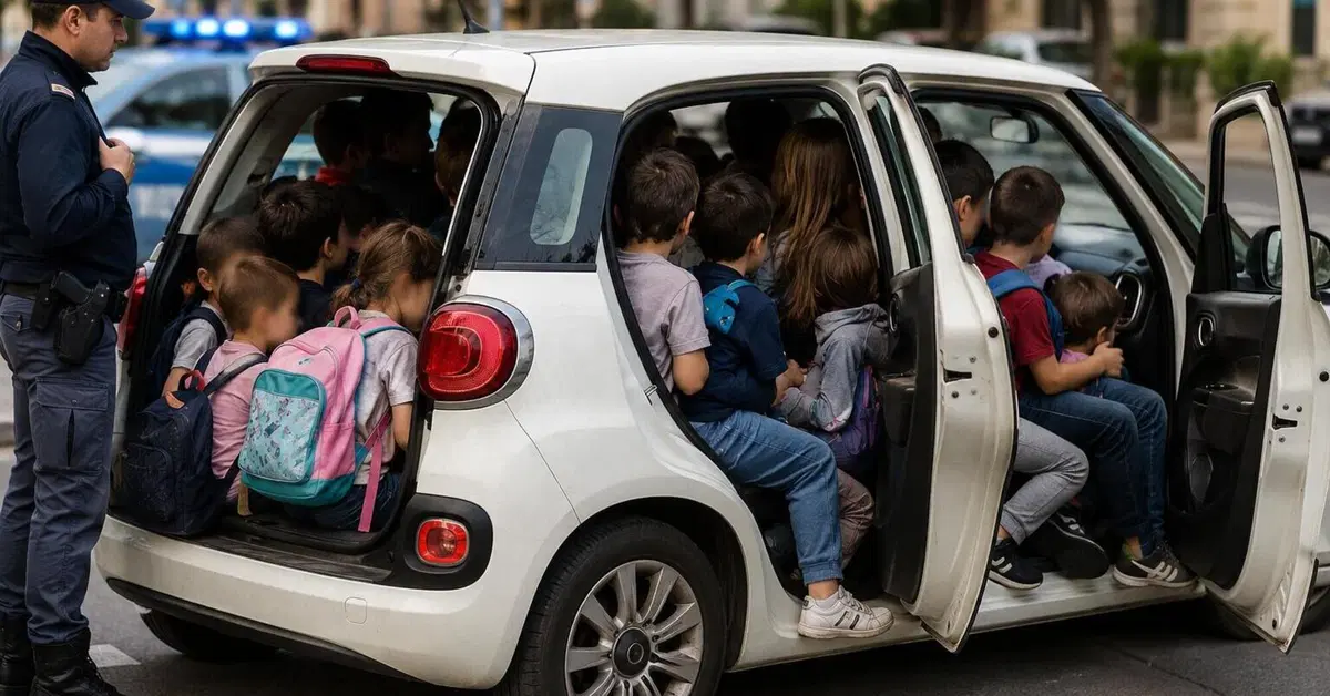 Fermata una Fiat 500L con 14 bambini stipati dentro: il video fa discutere