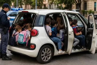 Fermata una Fiat 500L con 14 bambini stipati dentro: il video fa discutere