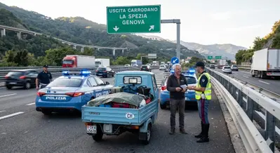 Ape Piaggio 50 in autostrada: la folle corsa del turista