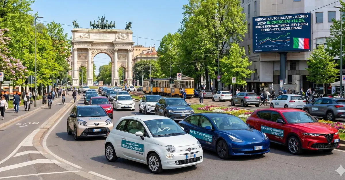 Mercato auto Italia, maggio in crescita: ibride sempre pi&ugrave; dominanti, accelerano BEV e PHEV