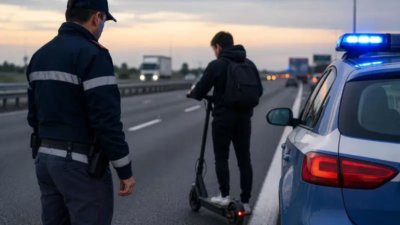 Entra in autostrada con un monopattino elettrico: fermato con la droga 